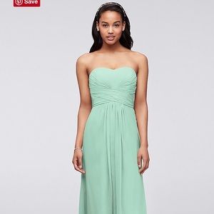 Long Strapless Chiffon Dress and Pleated Bodice